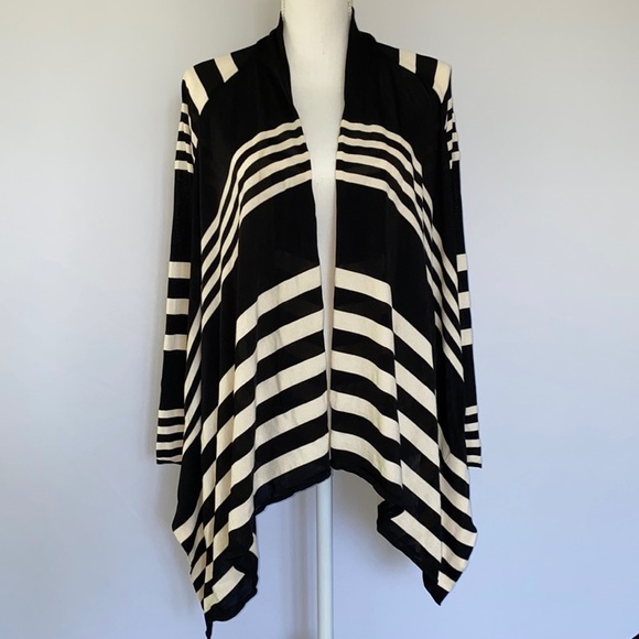 St. John SportBlack & White Stripe Open Face Asymmetric Cardigan, Size S